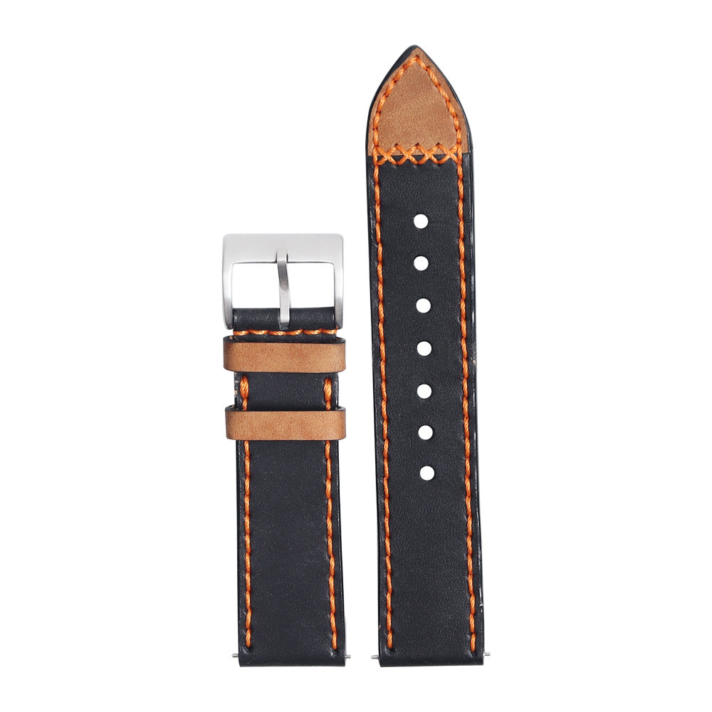 Premium Hand-Stitched Two-Tone Leather Watch Strap | Vintage Contrast Color Genuine Leather Band Wholesale