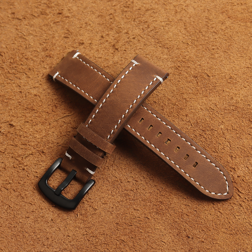 Custom Two-Tone Hand-Stitched Leather Watch Strap | Rugged Double-Layered Artisan Watch Band Wholesale