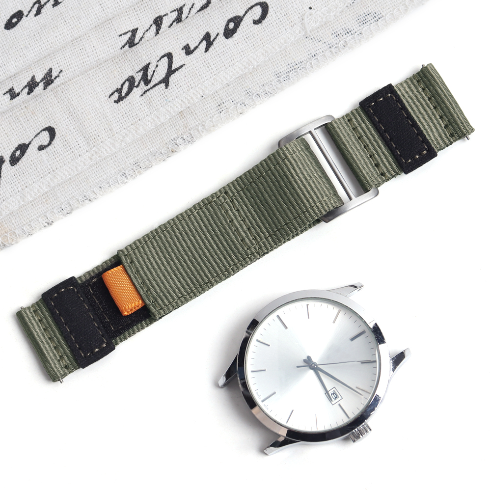 Universal Quick Release Nylon Hook And Loop Watch Band with Orange Accent Tab