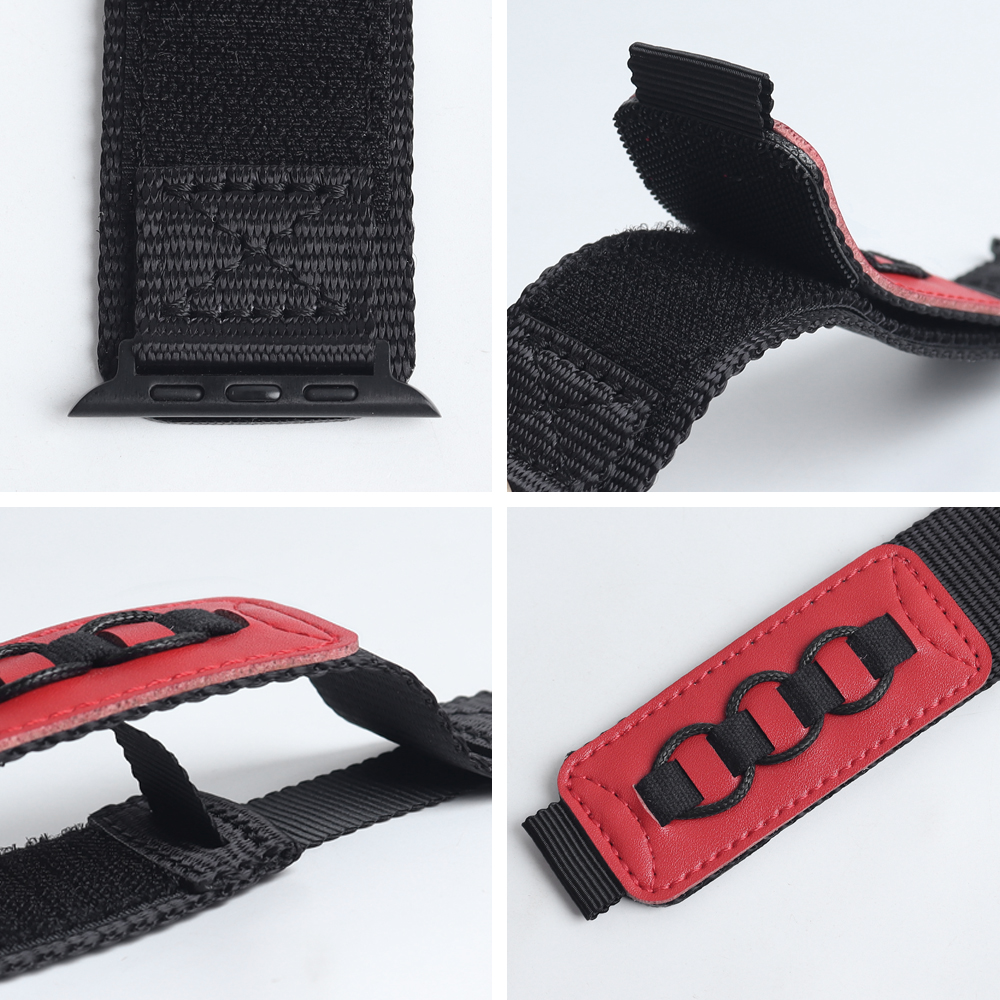 Tactical Nylon Hook And Loop Apple Watch Band with Leather Patch Accent