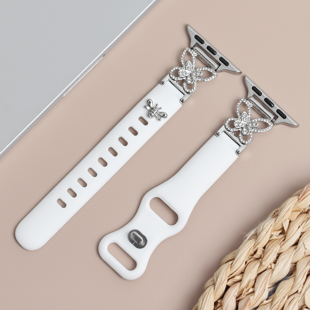 Luxury Rhinestone Butterfly Apple Watch Band Sparkling Bee Charm Silicone Strap Wholesale CONKLY B2B Supplier