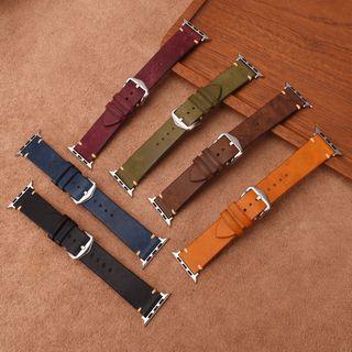 CONKLY Vintage Waxed Pull-Up Leather Apple Watch Strap Hand Stitched Saddle Accent Brushed Buckle OEM