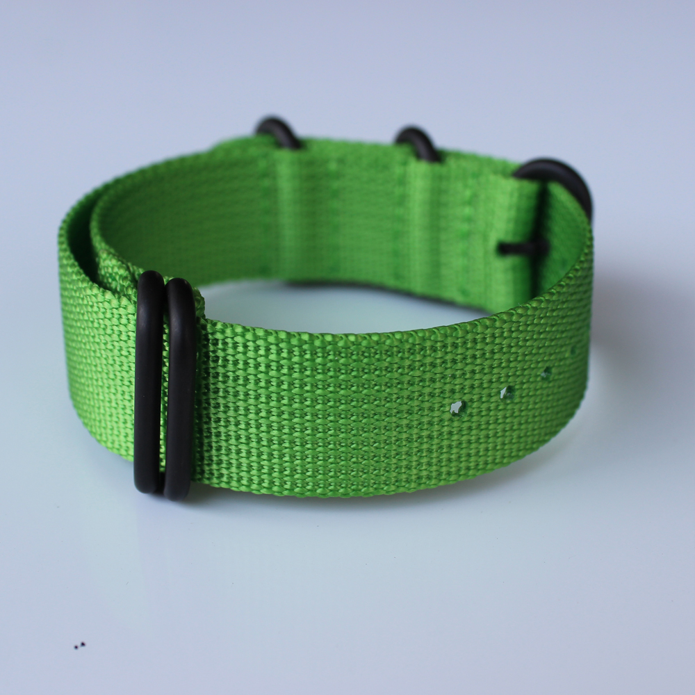 Green Color ZULU Watch Straps 5rings in 22mm with Black PVD Hardware