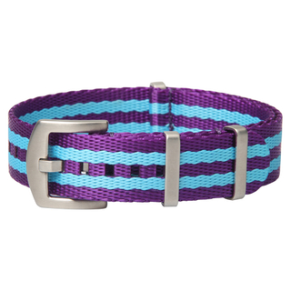 Purple And Blue Seat Belt Nato Watch Strap with Brushed Hardware Square Keeper in 22mm From CONKLY Factory