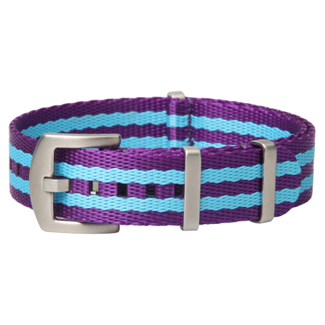 Purple And Blue Seat Belt Nato Watch Strap with Brushed Hardware