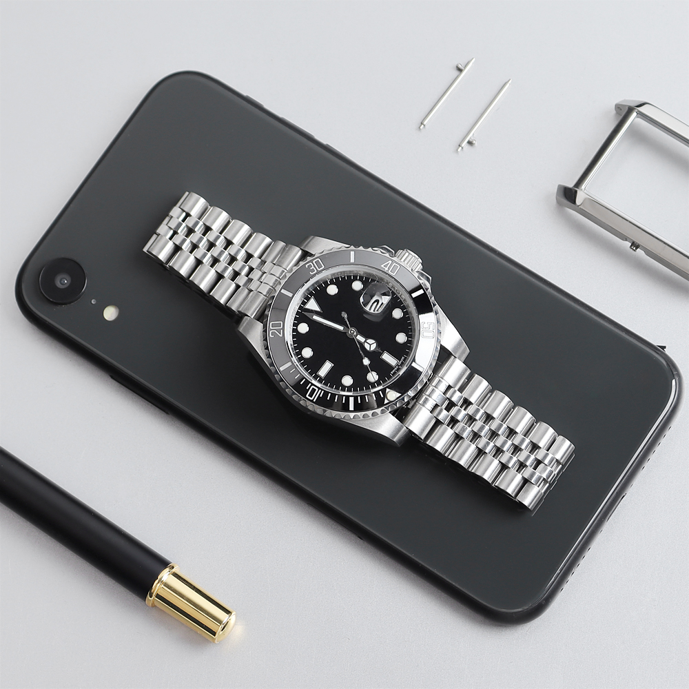 Wholesale Jubilee Stainless Steel Watch Band with Curved End Links & Butterfly Clasp