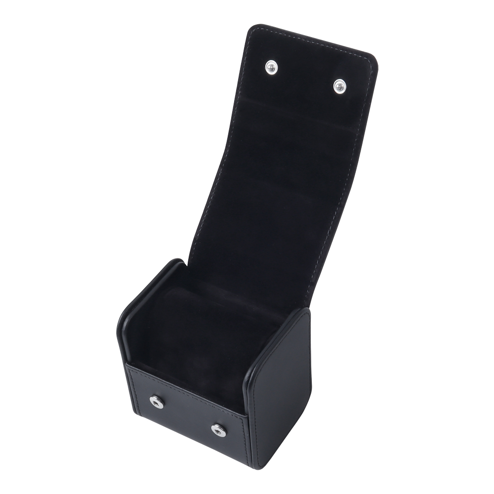 Wholesale OEM Black Leather Single Watch Travel Case with Dual Snap Fasteners