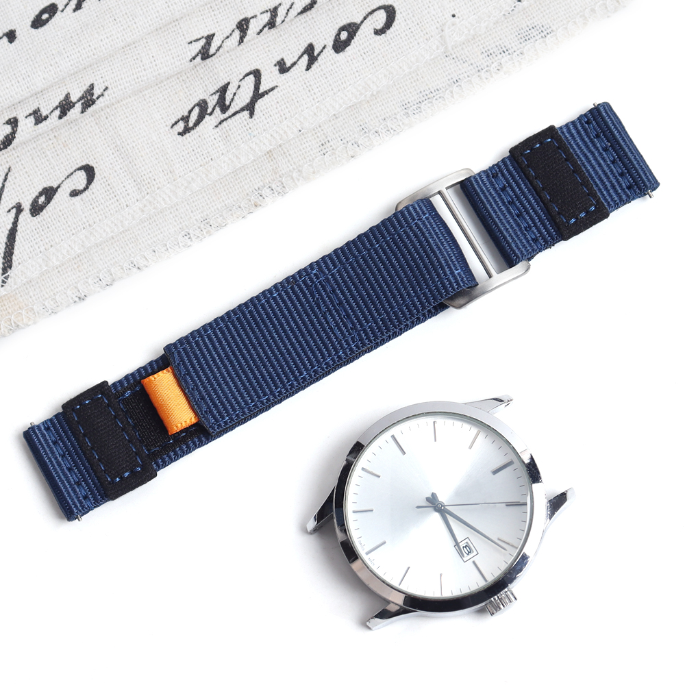 Universal Quick Release Nylon Hook And Loop Watch Band with Orange Accent Tab