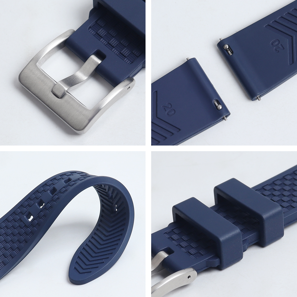Textured Waffle FKM Fluoroelastomer Watch Strap Heavy Duty Stainless Steel Buckle Quick Release Sport Band