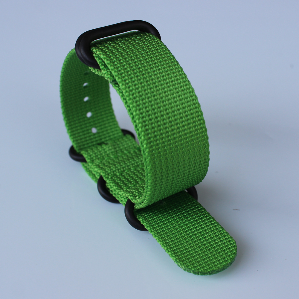 Green Color ZULU Watch Straps 5rings in 22mm with Black PVD Hardware