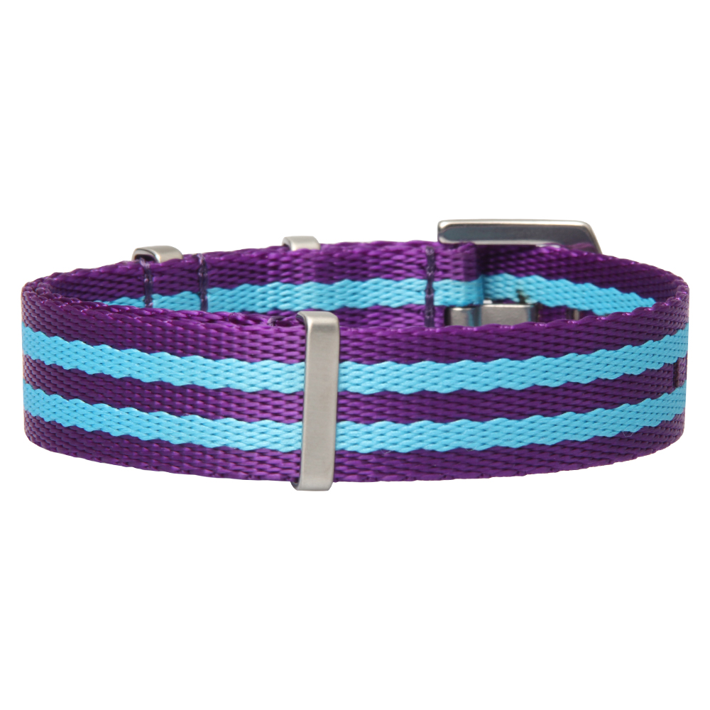 Purple And Blue Seat Belt Nato Watch Strap with Brushed Hardware Square Keeper in 22mm From CONKLY Factory