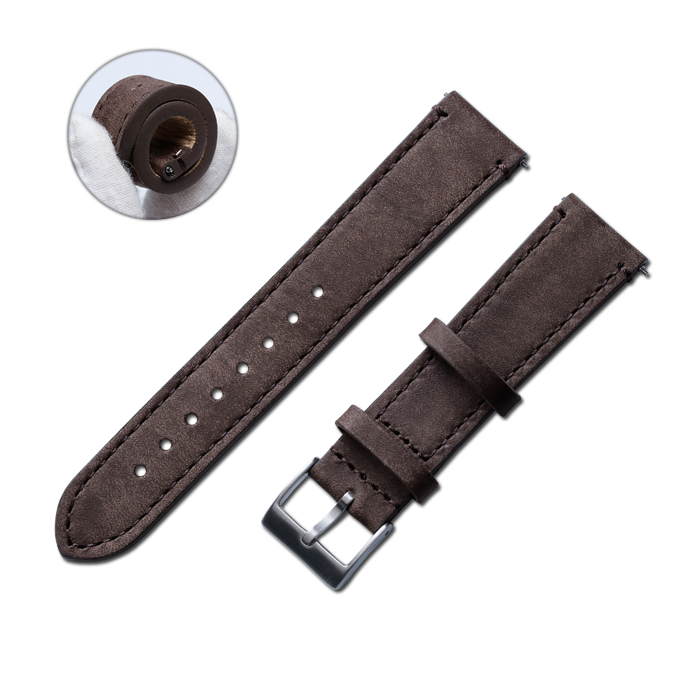 Wholesale Dark Brown Top Grain Genuine Leather Watch Straps with Heavy Buckle in 20mm 18mm for Many Watches Brands