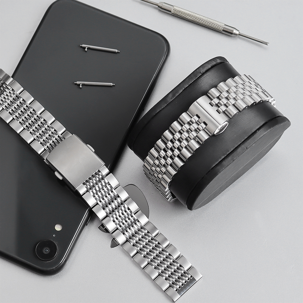 Wholesale Jubilee Stainless Steel Watch Band with Curved End Links & Butterfly Clasp