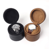 OEM Round Leather Single Watch Pouch Cylinder Case with Plush Pillow