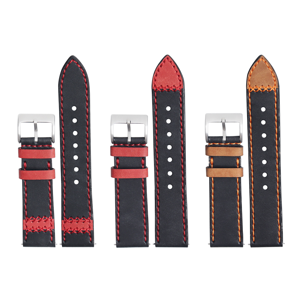 Premium Hand-Stitched Two-Tone Leather Watch Strap | Vintage Contrast Color Genuine Leather Band Wholesale