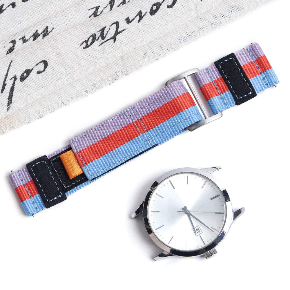 Universal Quick Release Nylon Hook And Loop Watch Band with Orange Accent Tab