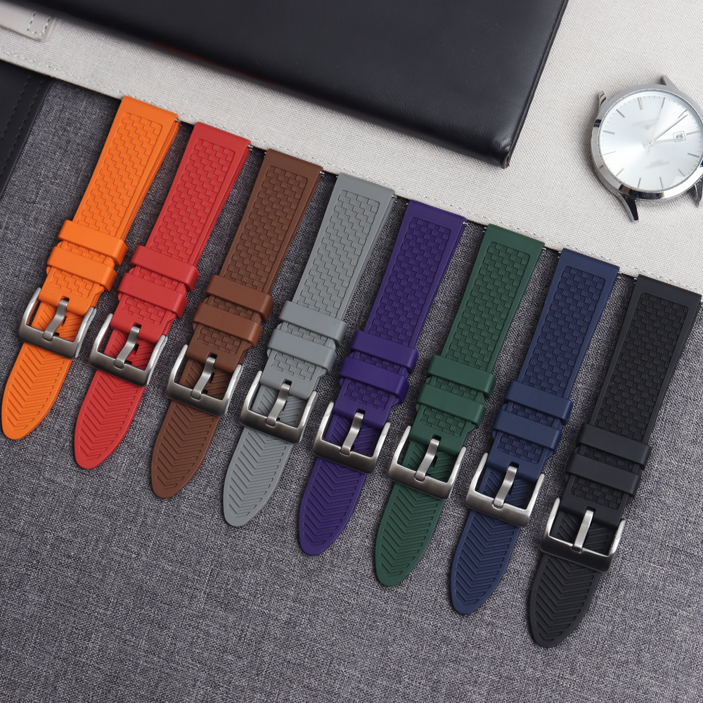 Textured Waffle FKM Fluoroelastomer Watch Strap Heavy Duty Stainless Steel Buckle Quick Release Sport Band