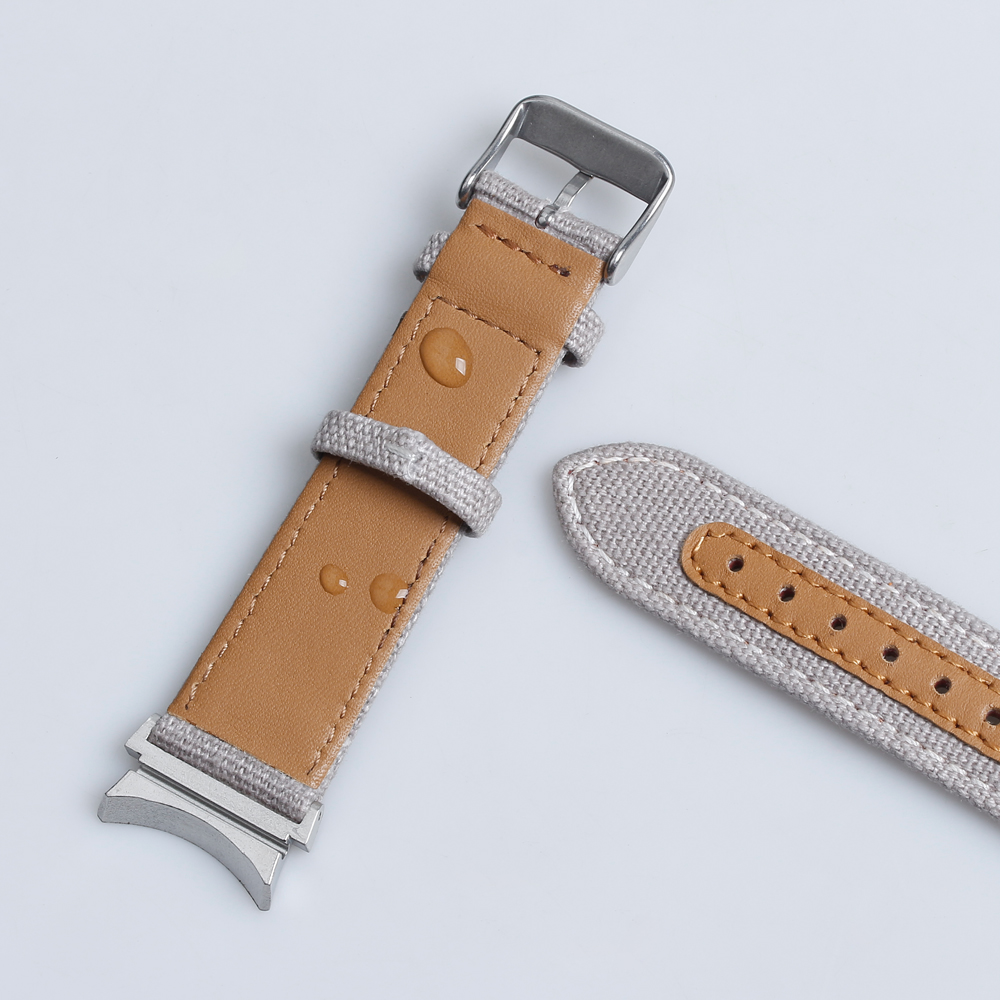 CONKLY Gray Samsung Galaxy 4 Watch Bands Apple Watch Straps Leather+Canvas Hybrid Watch Band in 20mm 22mm for Smart Watches