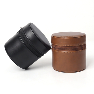 OEM Round Leather Single Watch Pouch Cylinder Case with Plush Pillow