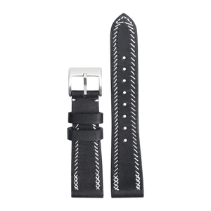 Minimalist Artisan Leather Watch Strap with Hand-Stitched Edging | Vintage Black Genuine Leather Band for Men & Women