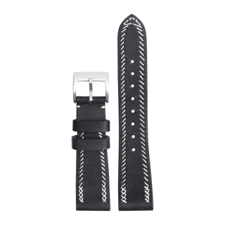 Minimalist Artisan Leather Watch Strap with Hand-Stitched Edging | Vintage Black Genuine Leather Band for Men & Women