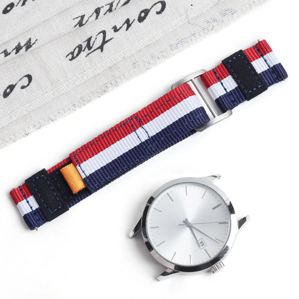 Universal Quick Release Nylon Hook And Loop Watch Band with Orange Accent Tab