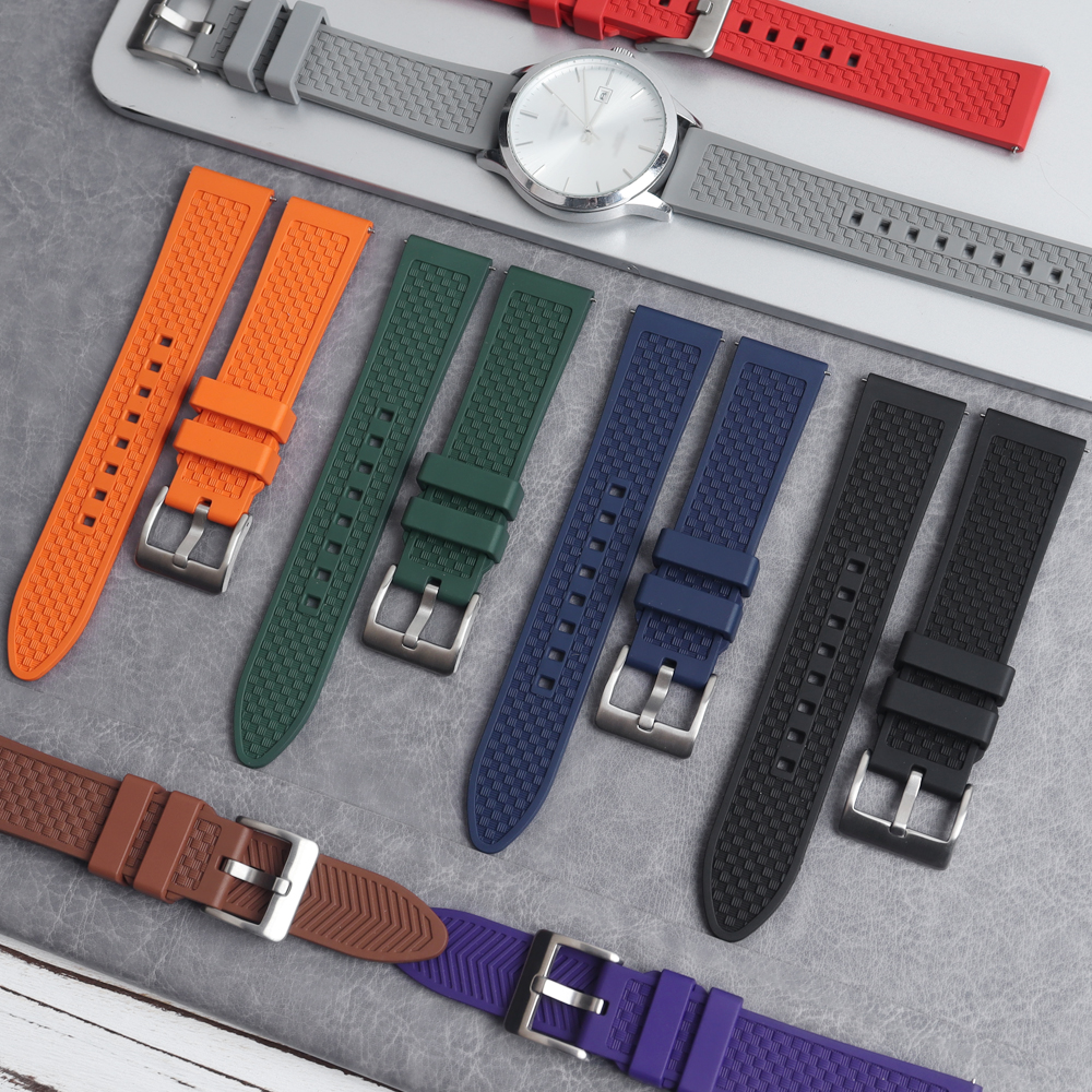 Textured Waffle FKM Fluoroelastomer Watch Strap Heavy Duty Stainless Steel Buckle Quick Release Sport Band