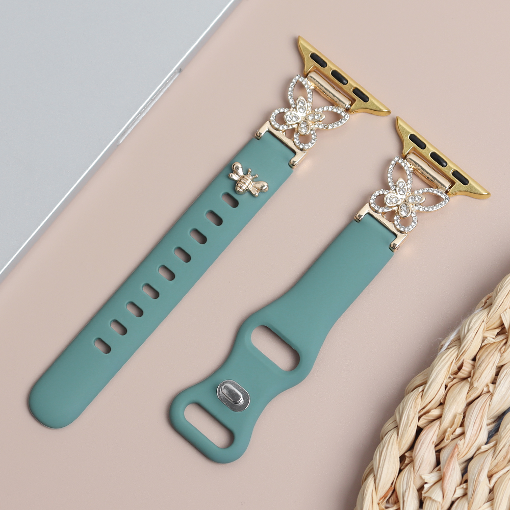 Luxury Rhinestone Butterfly Apple Watch Band Sparkling Bee Charm Silicone Strap Wholesale CONKLY B2B Supplier