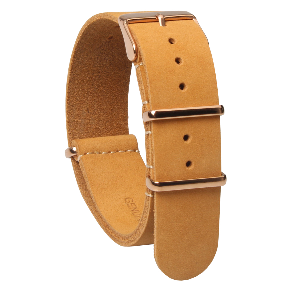 Custom 20mm Light Brown Genuine Leather Nato Watch Straps for Men Women From CONKLY