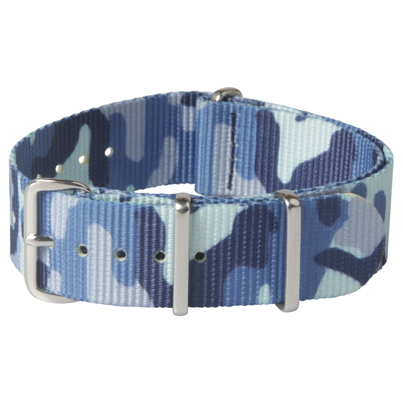 Hot Sell 20mm And 22mm Blue Camouflage NATO Watch Straps with High Quality 304L SS Hardware Camo Nato Watch Bands