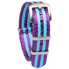 Purple And Blue Seat Belt Nato Watch Strap with Brushed Hardware Square Keeper in 22mm From CONKLY Factory