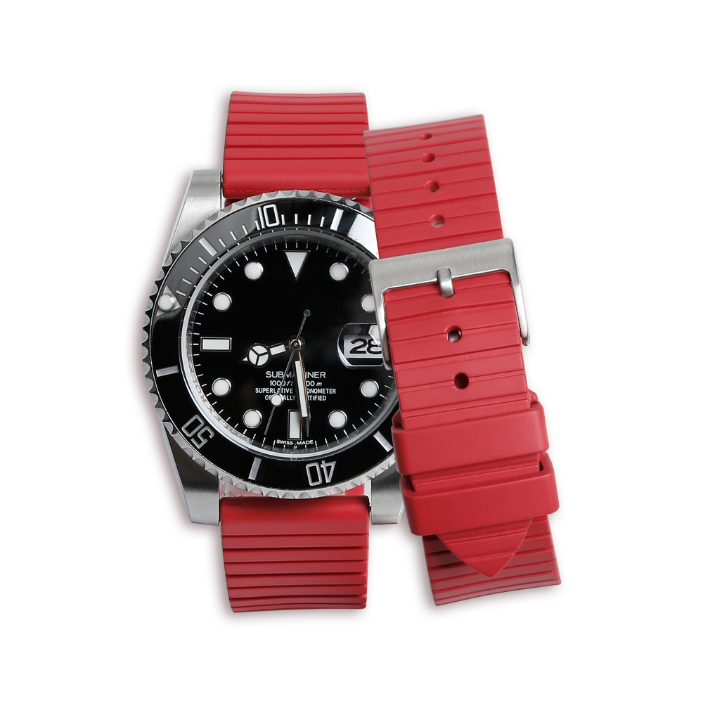 Custom Premium Red Fluorine Rubber Watch Strap FKM Watch Band for Rolex Watches From CONKLY Watch Straps Factory