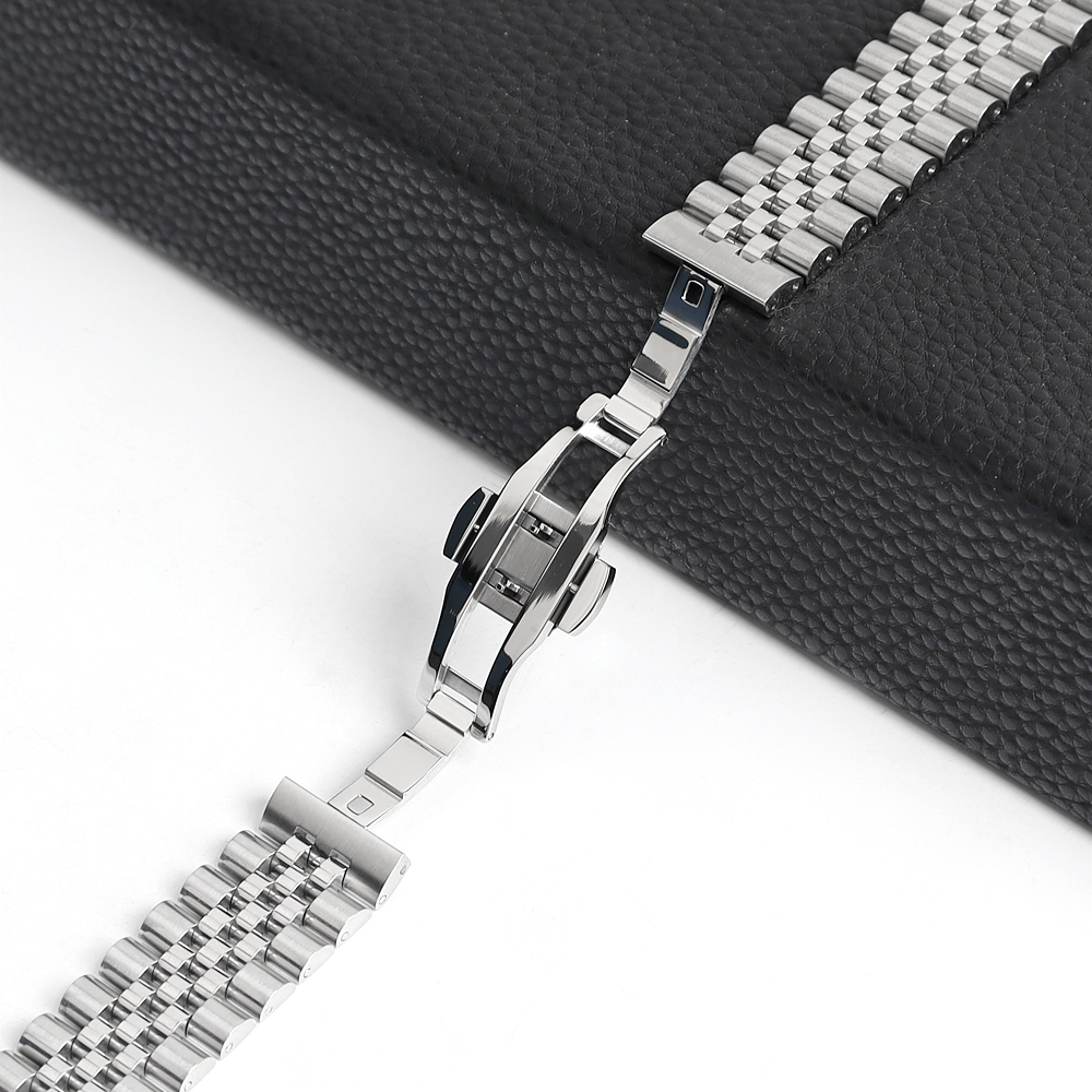 Wholesale Jubilee Stainless Steel Watch Band with Curved End Links & Butterfly Clasp