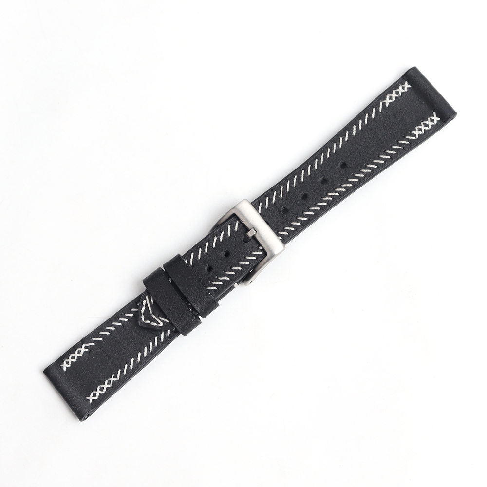 Minimalist Artisan Leather Watch Strap with Hand-Stitched Edging | Vintage Black Genuine Leather Band for Men & Women