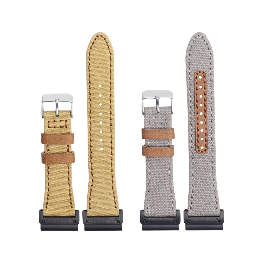 Slim Hybrid Canvas & Leather Strap for Garmin - Reinforced Leather Eyelets - Premium QuickFit Tactical Band for B2B Wholesale