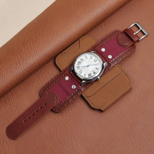 Custom Heavy-duty Canvas And Leather Bund Watch Strap Retro Rivet Padded Wide Cuff Watch Band for Men