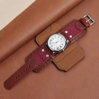 Custom Heavy-duty Canvas And Leather Bund Watch Strap Retro Rivet Padded Wide Cuff Watch Band for Men