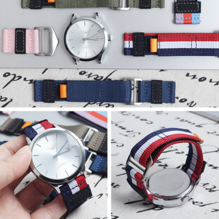 Universal Quick Release Nylon Hook And Loop Watch Band with Orange Accent Tab