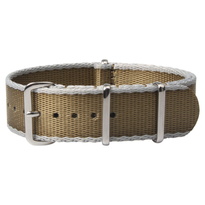 Grey Brown Seat Belt Stripe Nylon Watch Straps with Polished Nato Bukcle
