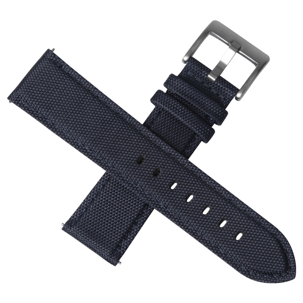 Navy Color Sail Cloth Watch Band with Brushed Buckle Nylon And Leather Watch Straps