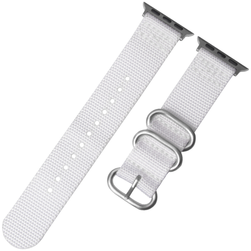 White 2 Piece of Nylon Zulu Watch Straps for Apple with Brushed Hardware And Connector